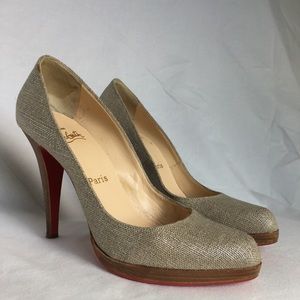 🔥Authentic Louboutin🔥Metallic linen platform